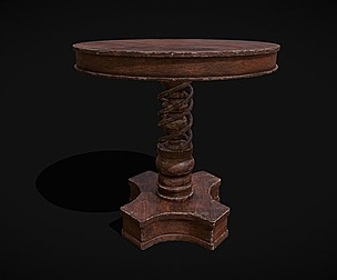 Medieval Antique Spiral Pedestal Round End Table