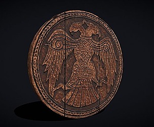 Carved Round Wooden Phoenix Shield