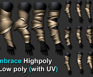 Vambrace Highpoly and Lowpoly (With UVs) Vol 3