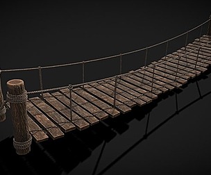 Rustic Wooden Rope Bridge