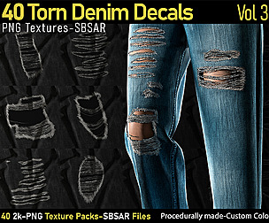 40 Torn Denim Decals-SBSAR-PNG