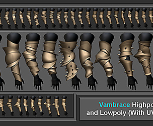 50 Vambrace Highpoly and Lowpoly pack (With UVs)