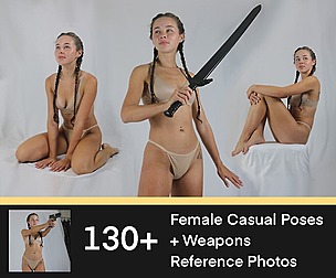 130+ Female Poses + Weapons Reference Photos