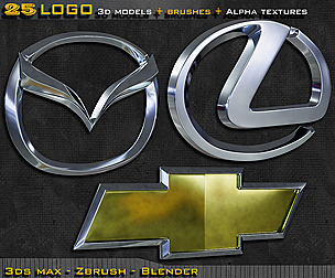 25 car Logo 3d model & Brushes & Alpha Texture