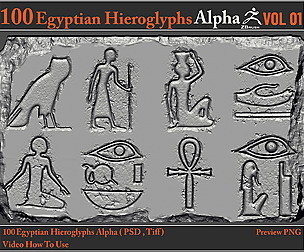 100 Egyptian Hieroglyphs Alpha Maps 3D model