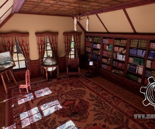 Victorian study room / library interior