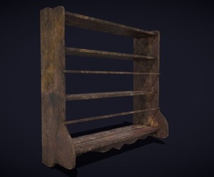 Ornate Old Medieval Wall Mounted Dishes Rack