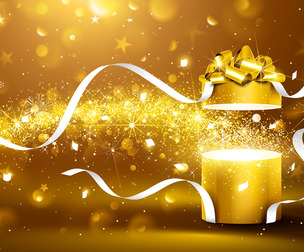 Christmas background with golden box with stars
