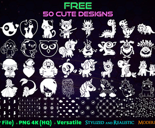 50 Free Hand Painted Alpha Cute Designs - Vol 23