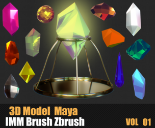 100 Crystals 3D Model And Brush