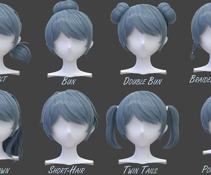 8 Anime Hairstyles-Hair Cards(obj,fbx,blend files)