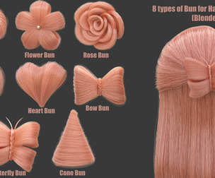 8 types of Bun for Hairstyles (Blender)