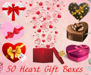 50 Heart Gift Boxes Clip Art, Valentines Day