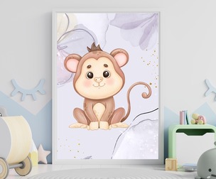 Cute Monkey Watercolor Wall Art