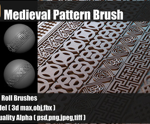 100 medieval Pattern Brush+3d Models+Alpha_VOL03