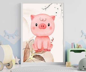 Pink Pig Watercolor Wall Art