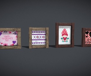 Four Wooden Valentines Picture Frames