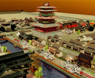River-banks ancient chinese city scene
