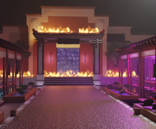 Courtyard with Fire theme scene