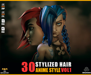 30 Stylized Hair Base Mesh (Anime Style) - VOL 01