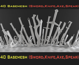 40 Basemesh ( Sword, Knife, Axe, Spear) as UV