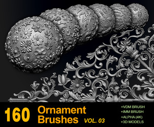 160 Ornament Brushes, Alphas and 3D Models
