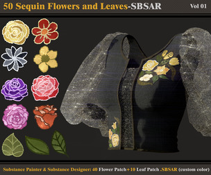 50 Sequin Flowers & Leaves-SBSAR (decal)