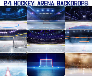 24 Hockey Ice Arena Backdrops, Empty Ring