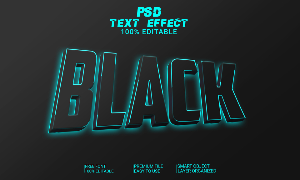 3D Black PSD fully editable style text effect.