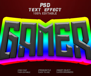 3D Gamer PSD fully editable style text effect.