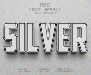 3D Silver PSD fully editable style text effect.