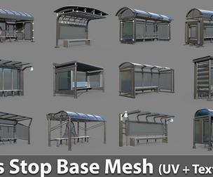 12 Bus Stop Base Mesh with UVs and Textures Vol 1