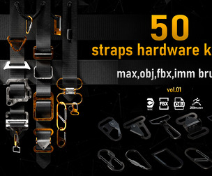 50 Straps Hardware Kitbash 3D Models+imm brushes