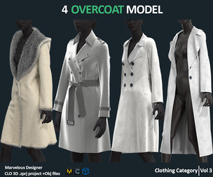4 OVERCOAT MODEL / Marvelous Designer + ZPRJ files