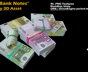 Euro Bank Notes - Low Poly - 3D Asset