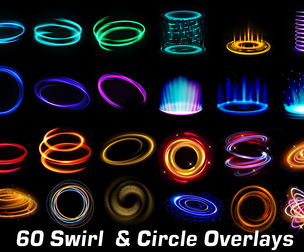 60 Lights Circle Overlays, Neon glowing swirls