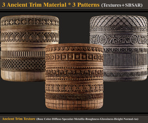 3 Ancient Trim Material + 3 Pattern SBSAR+Texture