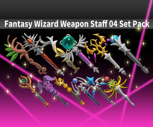 Fantasy Wizard Weapon Staff 04 Set Pack
