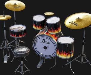DrumKit - Game ready props Low-poly 3D model