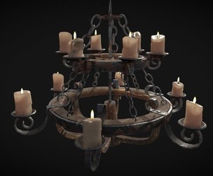 Rustic Medieval Wooden Candle Chandelier