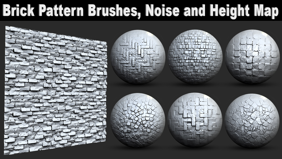 Brick Pattern Brushes, Noise and Height Map