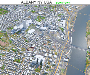 Albany Downtown City NY USA 3D Model 8km