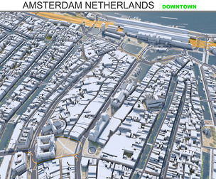 Amsterdam Downtown City Netherlands 3D model 8km