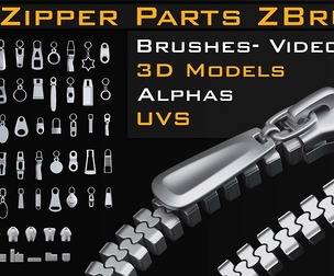 80 zipper parts Zbrush Brushes,3D Models_Alpha_UVS