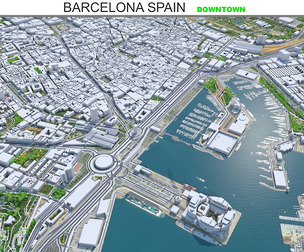 Barcelona Downtown City Spain 3D Model 10km