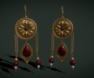 Ornate Gold Ruby Chandelier Earring