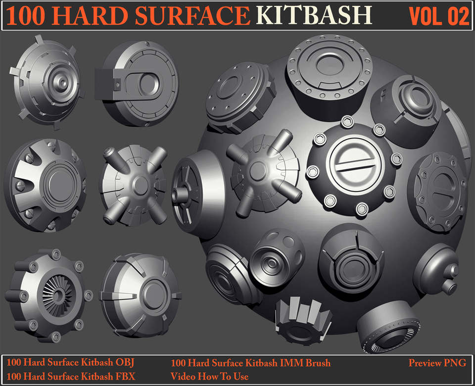 100 Hard Surface KITBASH VOL 02 + Video How To Use