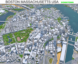 Boston Downtown City Massachusetts 3D Model 8km