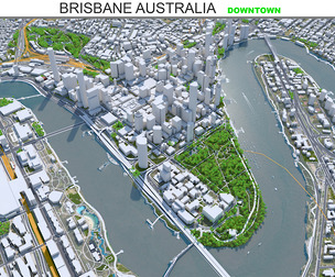 Brisbane Downtown City Australia 3D Model 6km