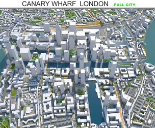 Canary Wharf city London 3d model 5km